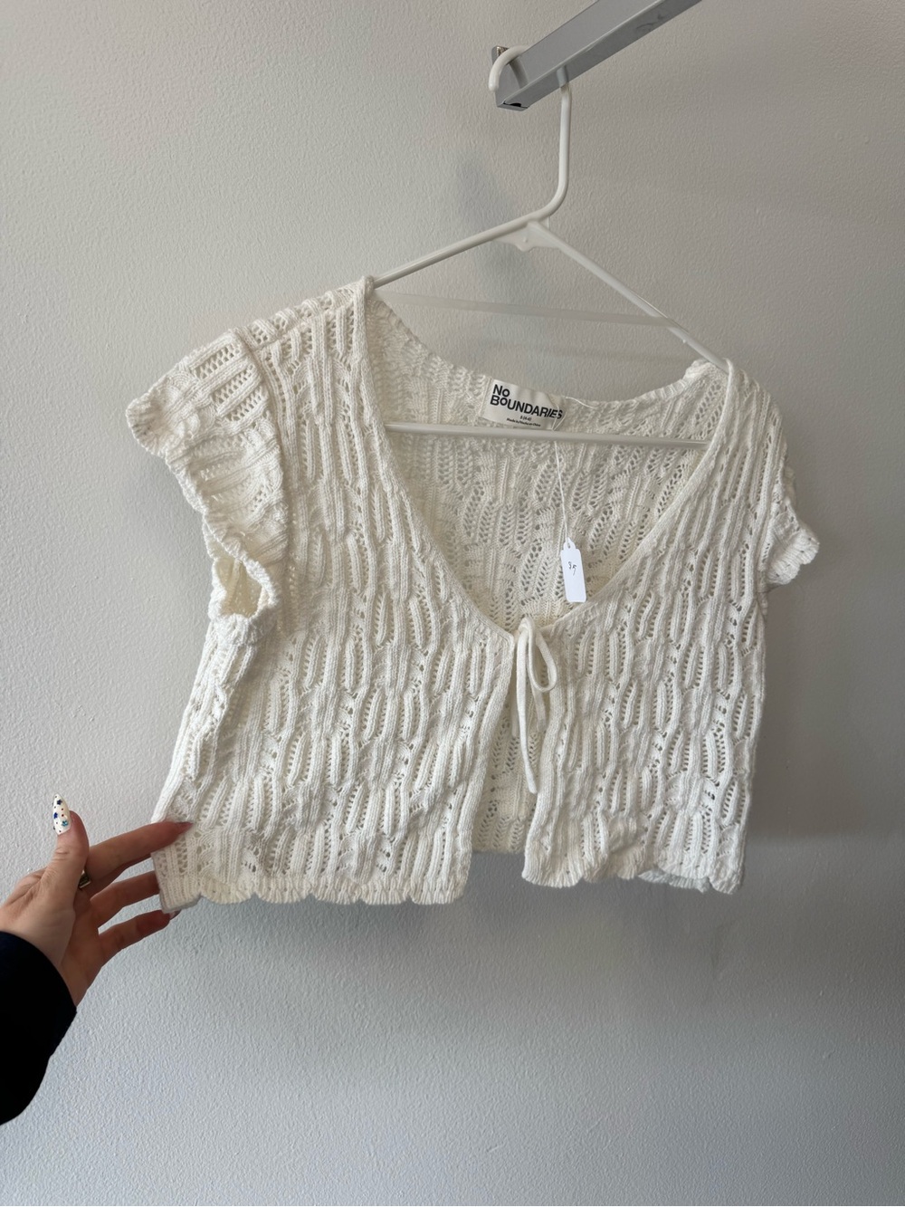 No Boundaries Cream Crochet Tie-Front Cap Sleeve Top